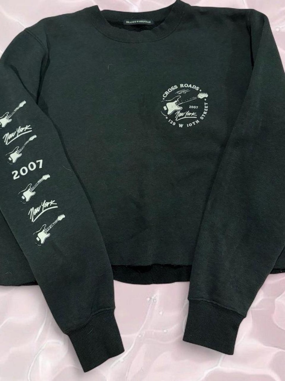 Brandy Melville Black Crewneck with White Guitar Graphics